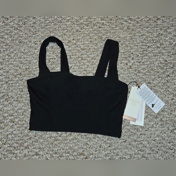 CALIA by Carrie Underwood Tops - NWT CALIA Wide Shoulder Strap Long Line Swim Top Pure Black WSA23206 Women's